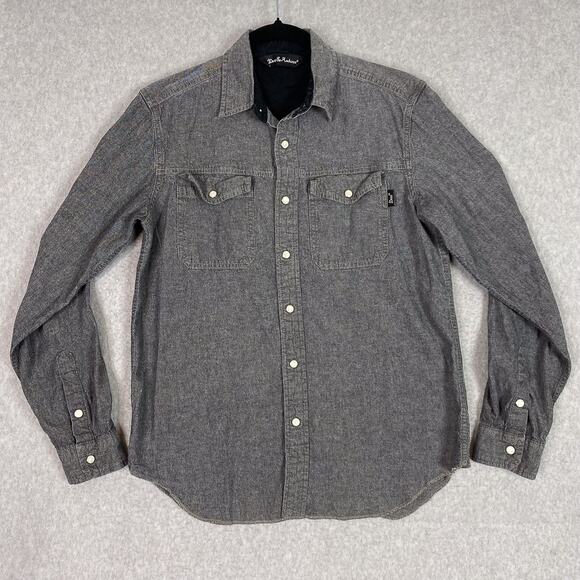 Deus Ex Machina Shirt Mens S Grey Long Sleeve Chambray Pearl Snap Moto Work - Picture 1 of 15